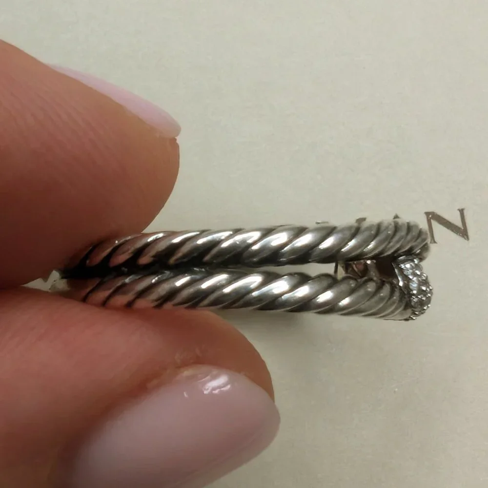 David Yurman SS Pave Diamonds Cable Loop S7 Ring + Authenticity Certificate - Picture 7 of 11